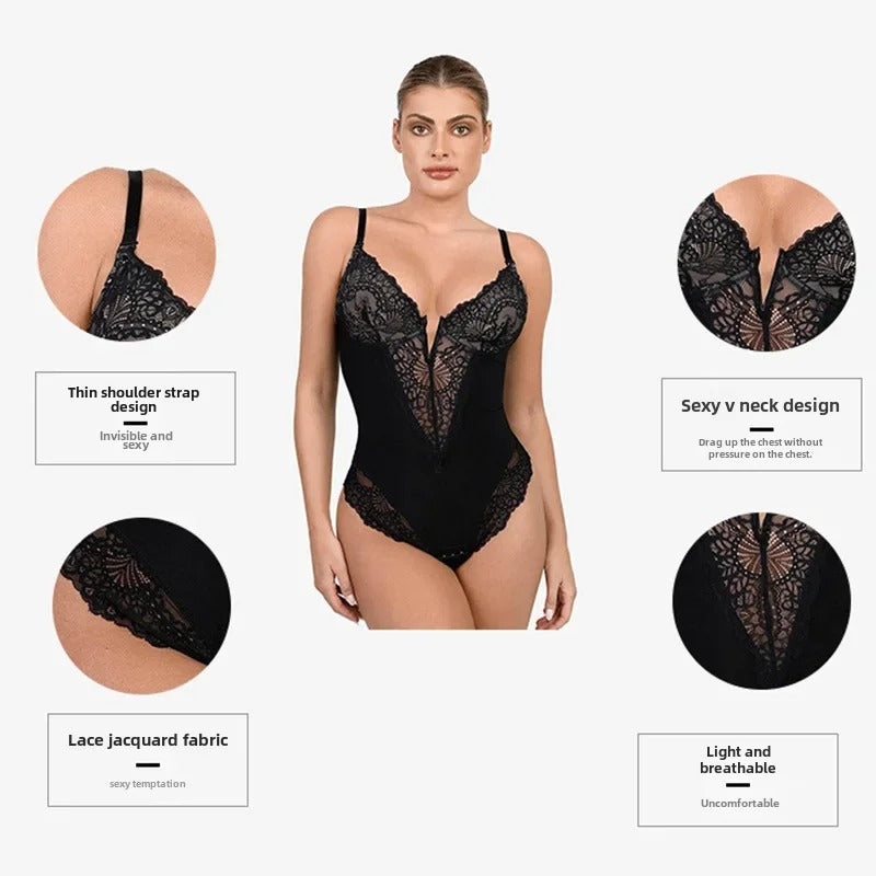 Stilfuld Bodysuit™– Dyb V-hals med Blonder og Stringdesign