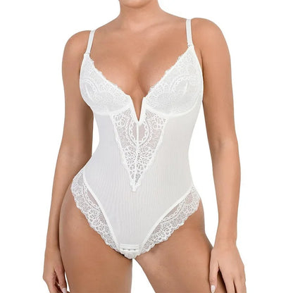 Stilfuld Bodysuit™– Dyb V-hals med Blonder og Stringdesign